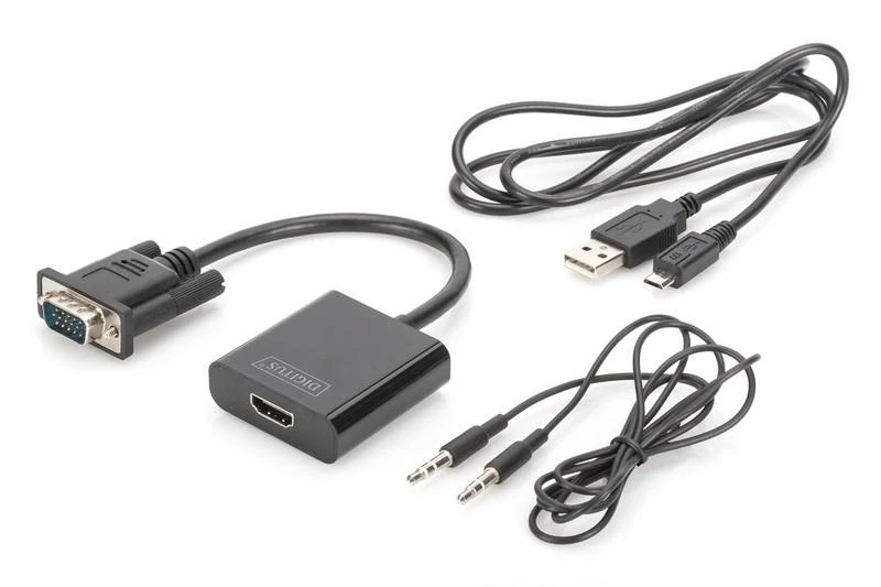 Assmann Electronic DIGITUS VGA į HDMI konverteris + garso 3,5 mm Full HD 1080p kabelio tipas 15 cm juodas