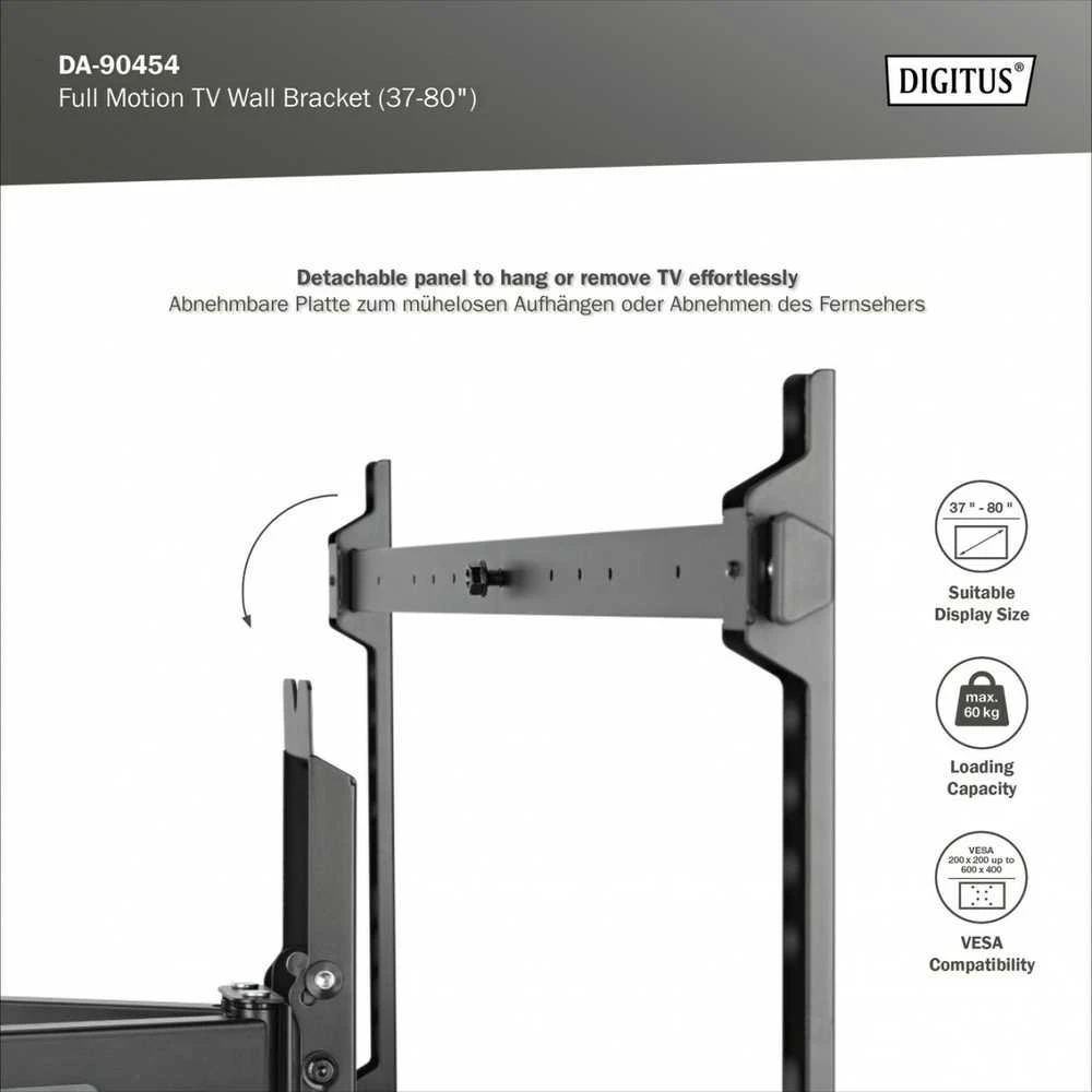 Digitus Skaitmenas | Sieninis laikiklis | 37-80 " | Maksimalus svoris (keliamoji galia) 60 kg | Juodas