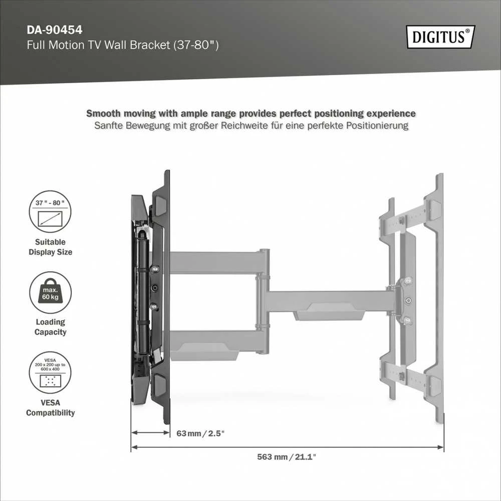 Digitus Skaitmenas | Sieninis laikiklis | 37-80 " | Maksimalus svoris (keliamoji galia) 60 kg | Juodas