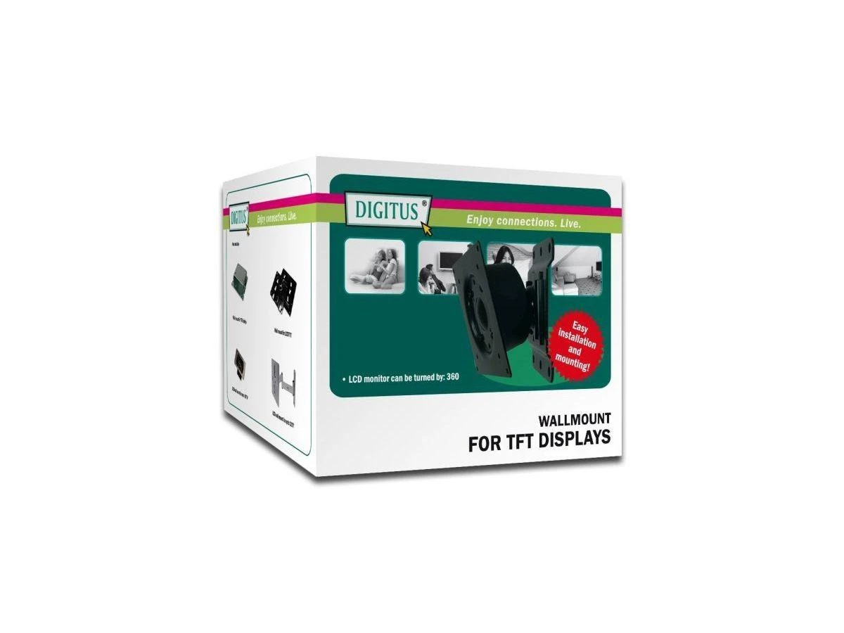 Assmann Electronic DIGITUS TFT sieninis laikiklis VESA Standartinis 75x75 + 100x100 max.15Kg Sieninis laikiklis juodas 35 laipsnių pasukamas ir 360 laipsnių pasukamas