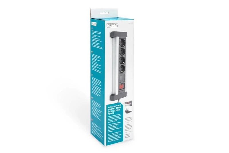 Assmann Electronic DIGITUS 4 krypčių biuro lizdų juostelė su 2x USB jungtys