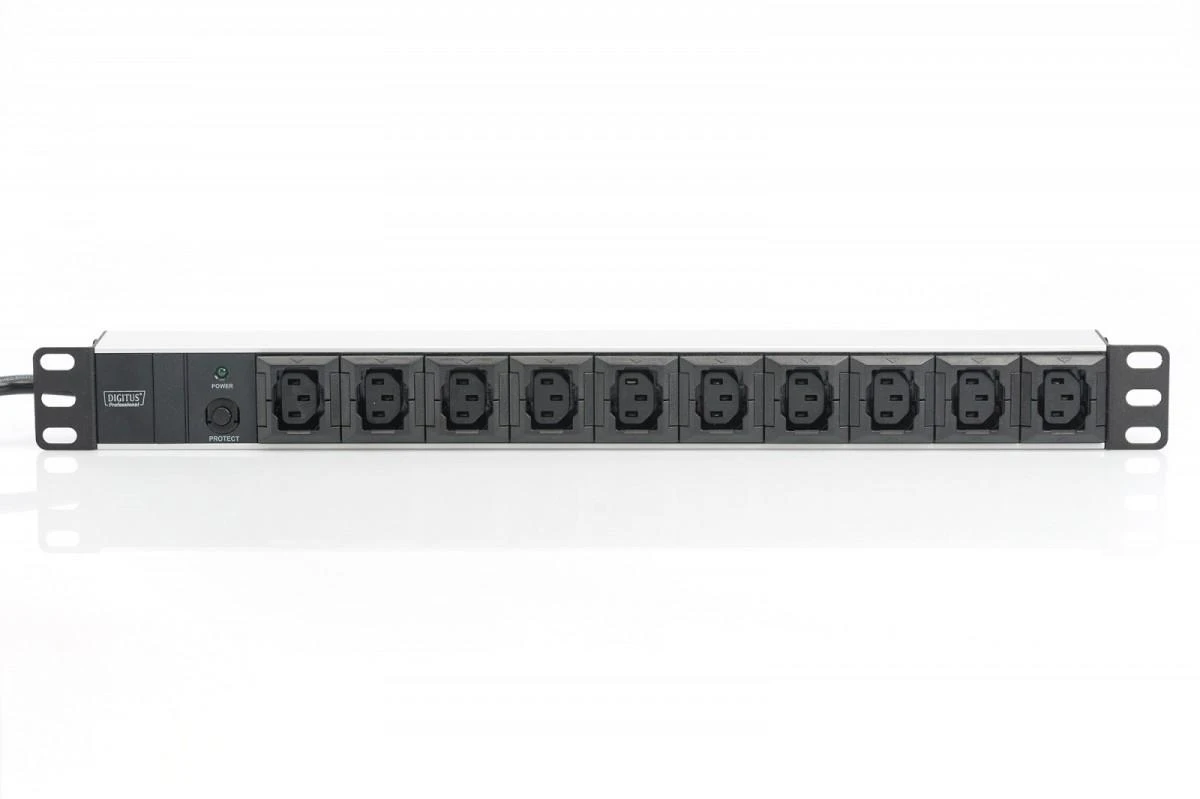 Assmann Electronic DIGITUS 19 colių išėjimo juostelė 10x juodas 10A 2500W Alu profilio apsauga nuo perkrovos C14 kištukas