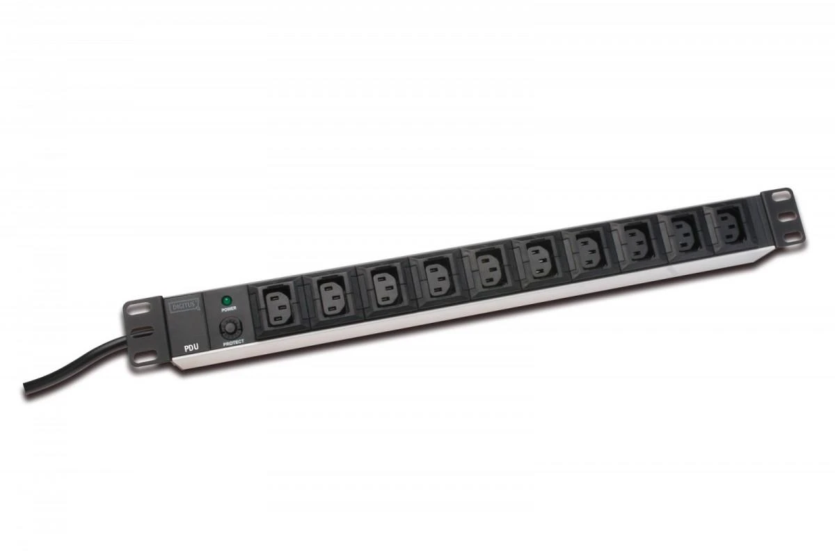 Assmann Electronic DIGITUS 19 colių išėjimo juostelė 10x juodas 10A 2500W Alu profilio apsauga nuo perkrovos C14 kištukas