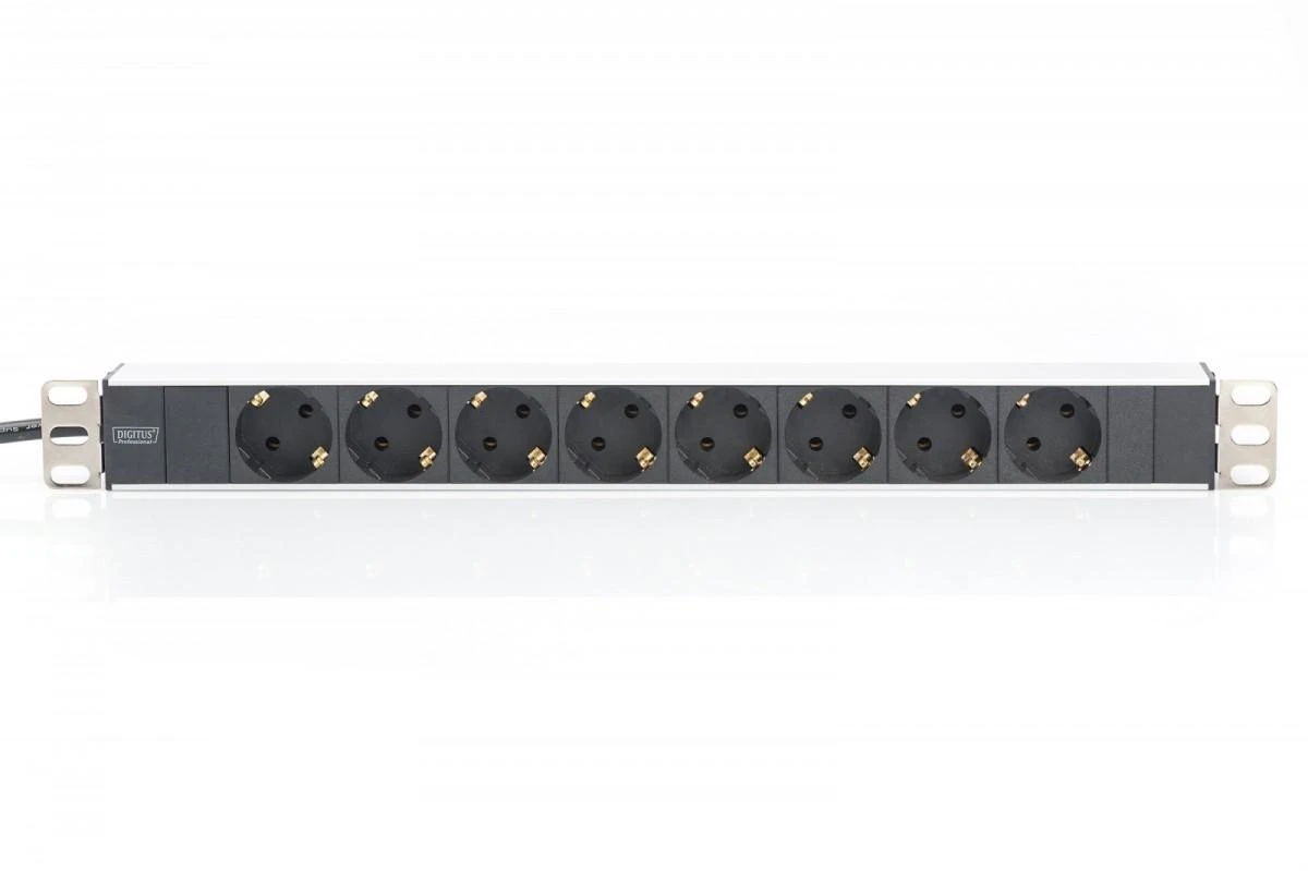 Assmann Electronic DIGITUS 19inch Outlet stripe aliuminio 8x Schuko juodas 16A 4000W In 1x Schuko incl.metal mount kit
