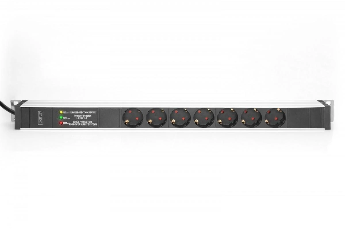 Assmann Electronic DIGITUS 1U Aliuminio PDU Montuojamas ant stovo 16A 4000W 250VAC 50/60Hz 7x lizdas CEE 7/7 2m kabelis CEE 7/7 kištukas