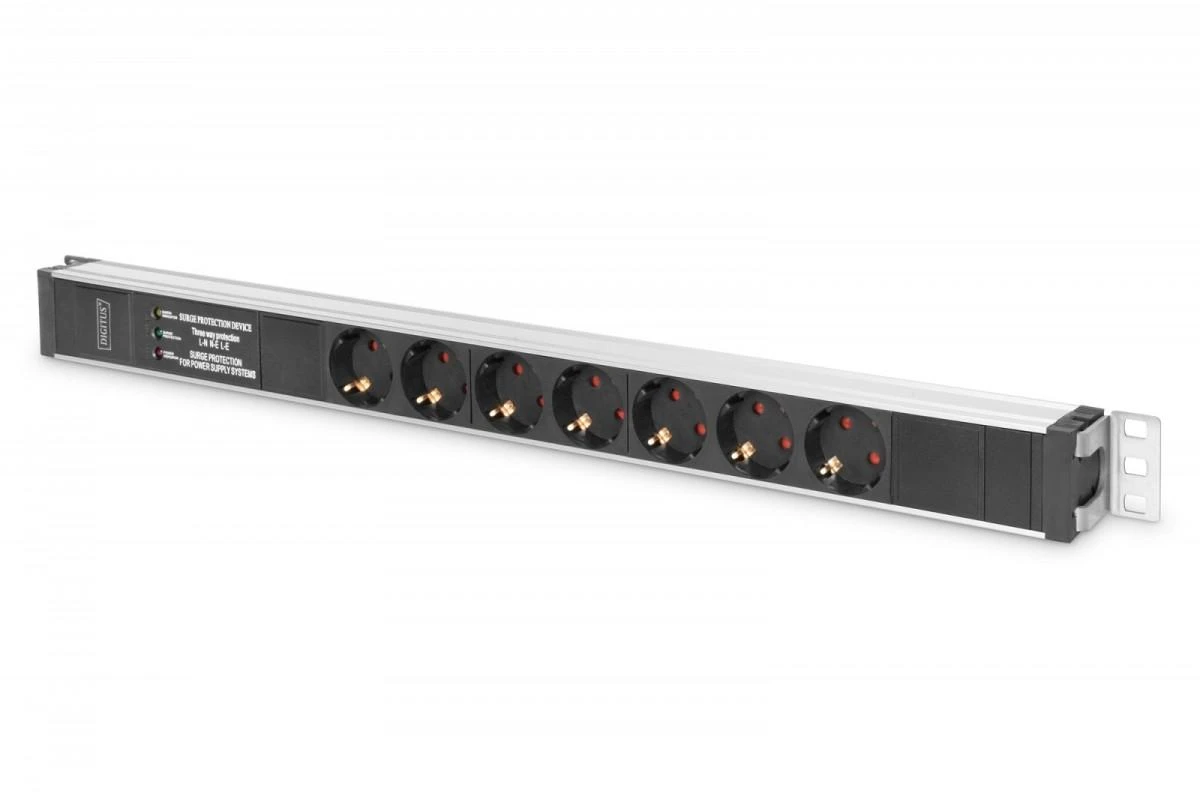 Assmann Electronic DIGITUS 1U Aliuminio PDU Montuojamas ant stovo 16A 4000W 250VAC 50/60Hz 7x lizdas CEE 7/7 2m kabelis CEE 7/7 kištukas
