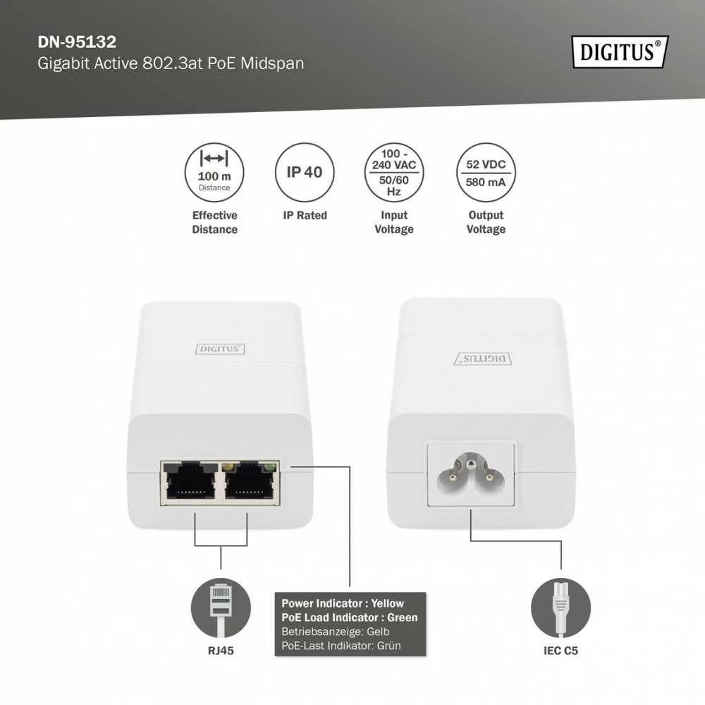 Digitus Skaitmenas | Gigabit Ethernet PoE+ purkštukas | DN-95132