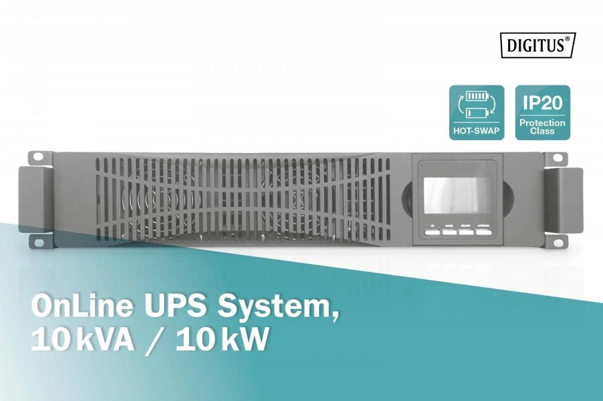 Digitus | OnLine UPS | OnLine UPS Module DN-170107, 10000VA/10000W 2U LCD, LED, Pure Sine Wave, 86.5 x 440 mm x 620 mm, 18kg | 10000 VA | 10000 W