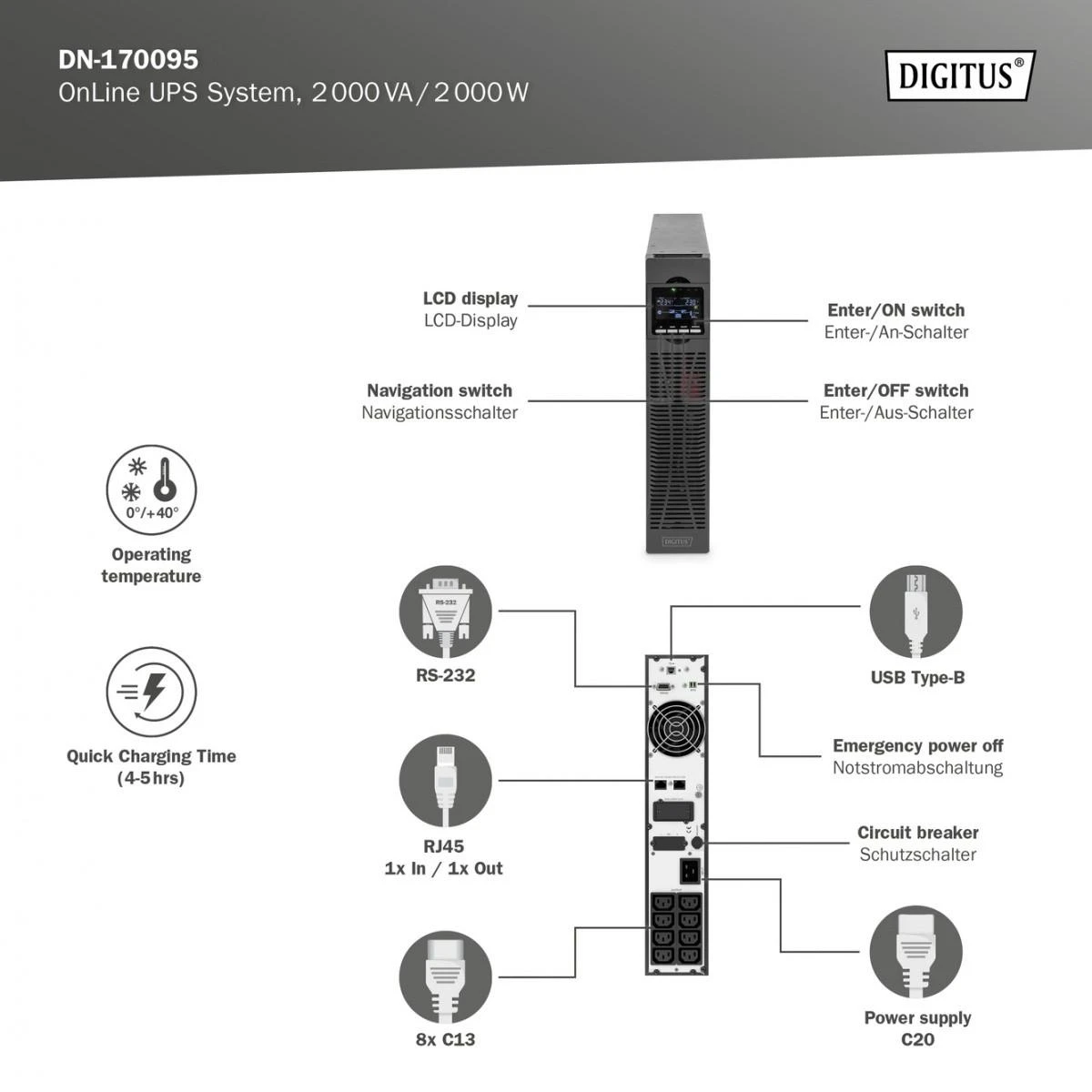 Digitus | OnLine UPS | DN-170095 | 2000 VA | 2000 W | C14