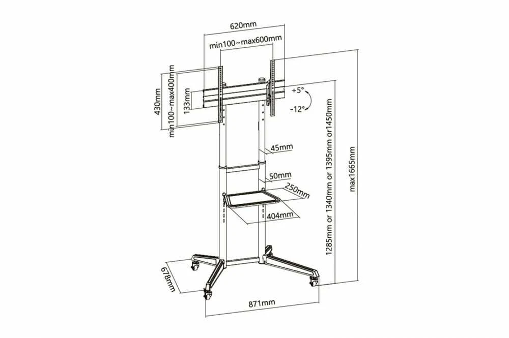 Laikiklis Digitus Skaitmenas | Grindinis stovas | DA-90447 | Vežimėliai ir stovai | 37-70 " | Maksimalus svoris (keliamoji galia) 50 kg | Juodas