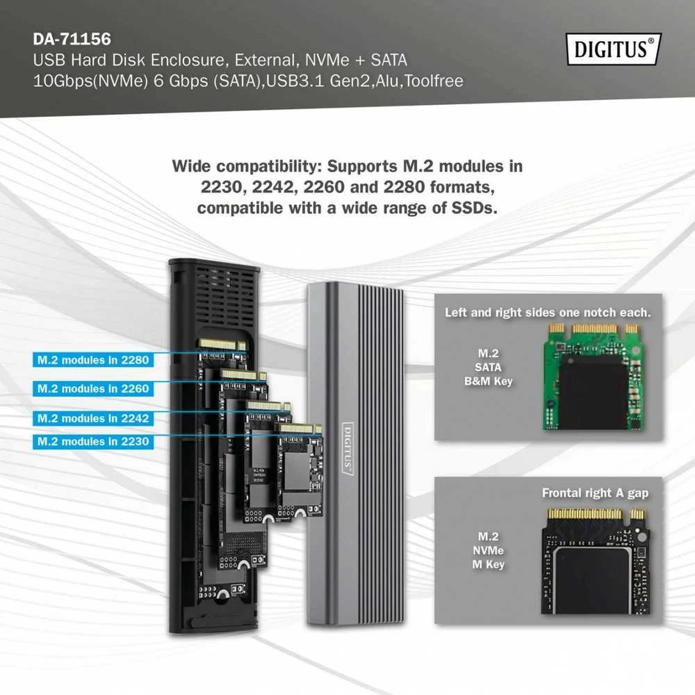 Digitus M.2 dėklo suderinamumo schema