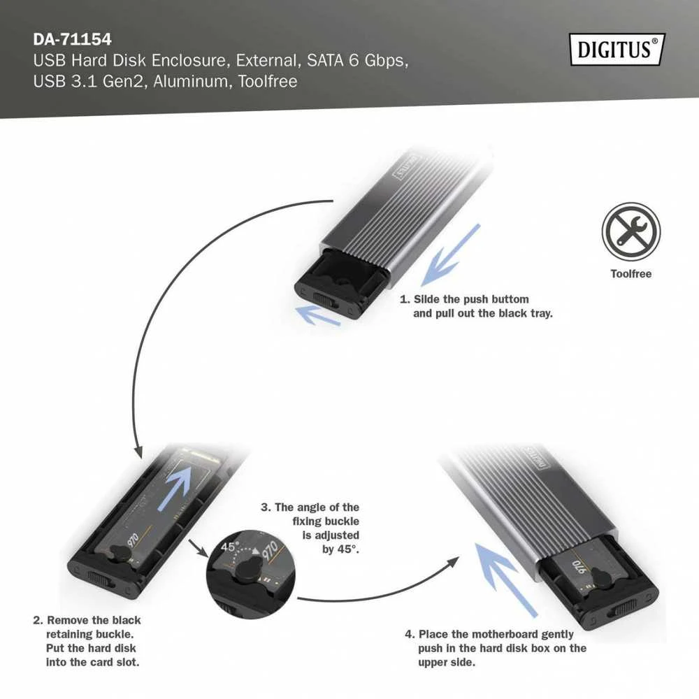 Digitus SSD korpuso montavimo instrukcija