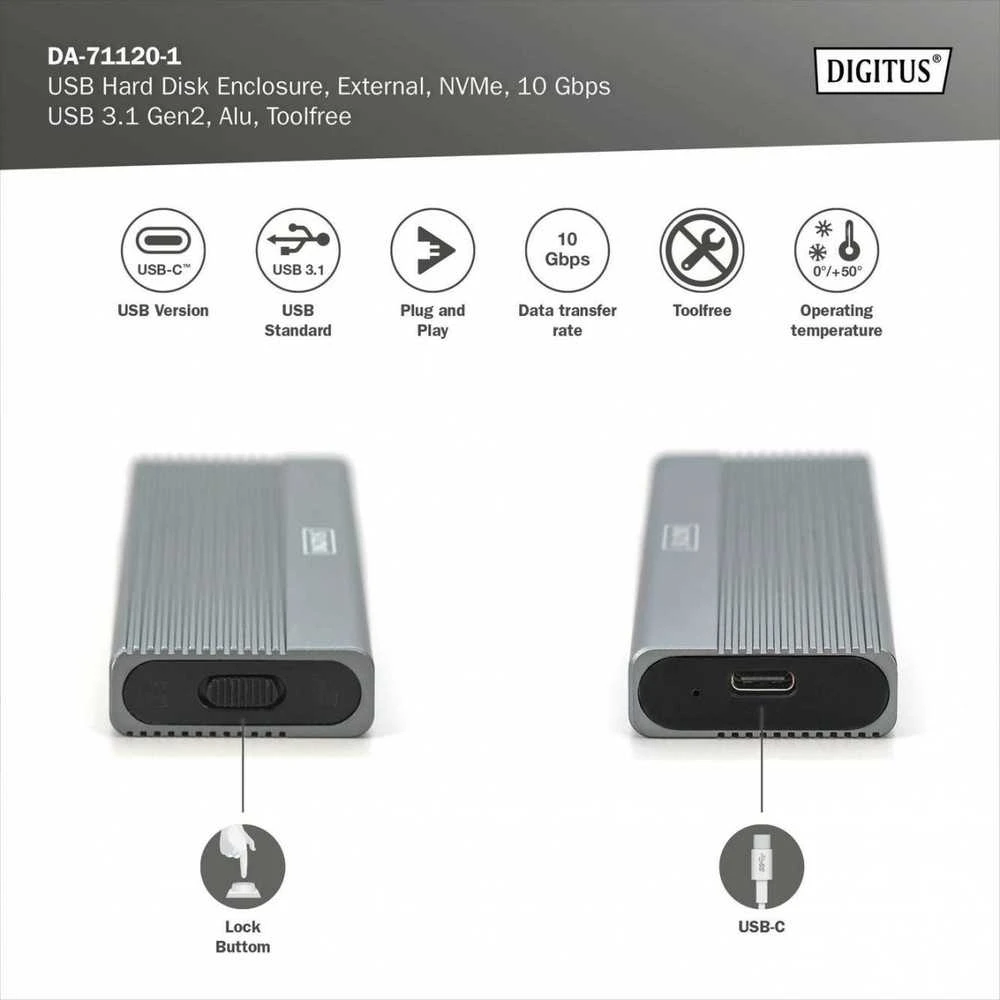 Digitus SSD korpusas: techninės specifikacijos ir jungtys