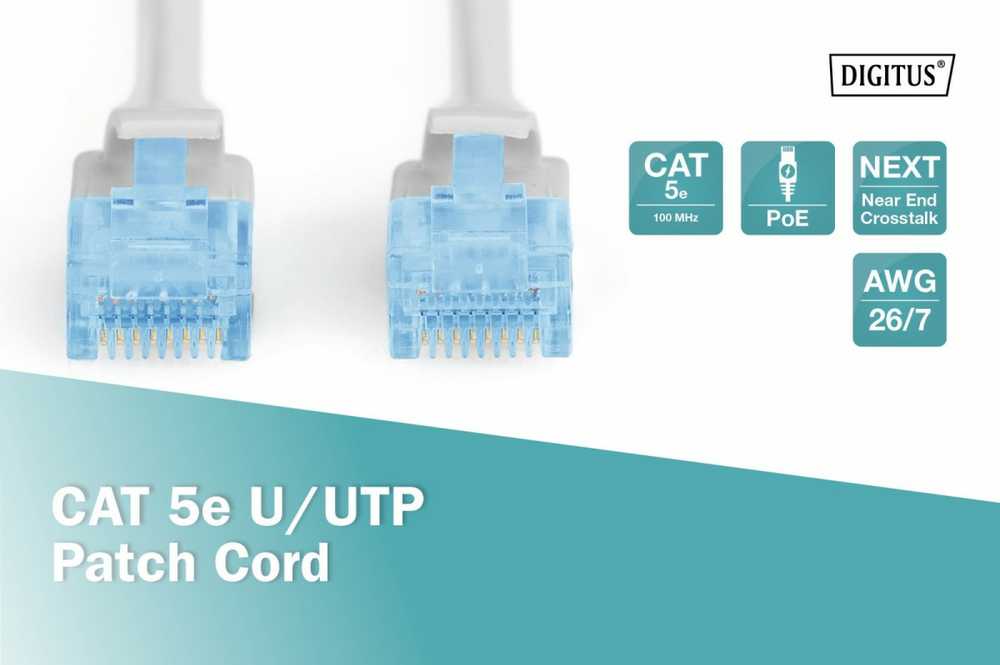 Digitus Lenkimo virvė. 5E UTP pilka 5m DK- 1512- 050