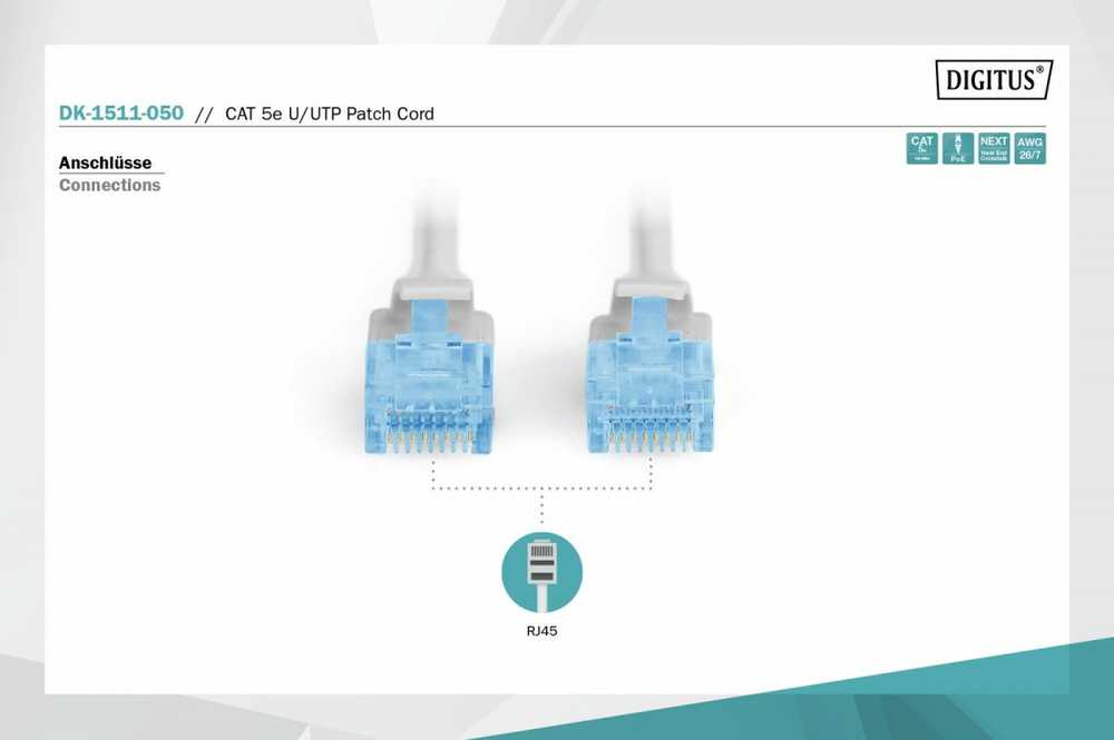 Digitus Lenkimo virvė. 5E UTP pilka 5m DK- 1512- 050