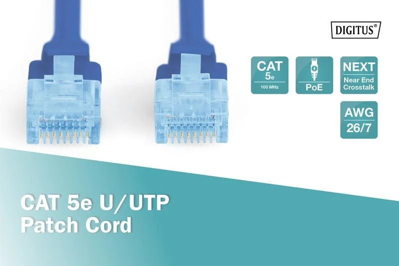Digitus Patch cord kat.5e UTP, CU, AWG 26/7 0,5m Mėlyna