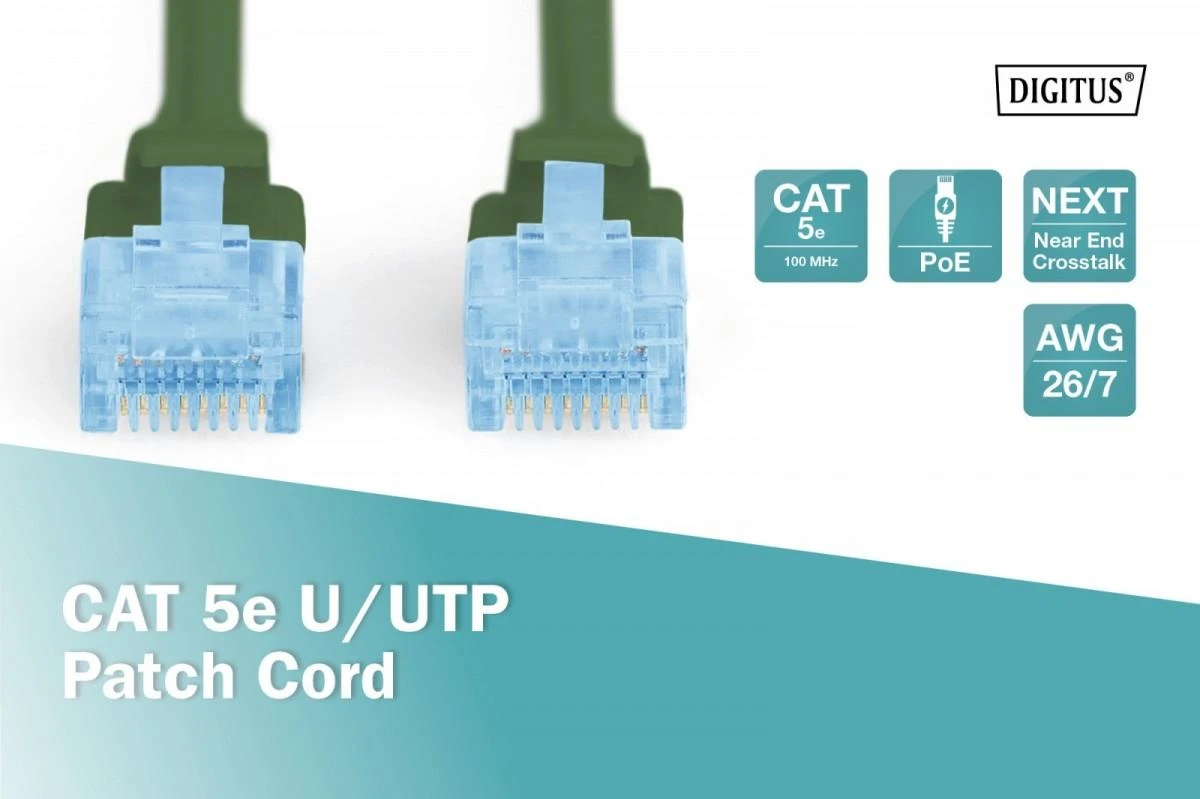 DIGITUS UTP LAN kabelis, pleistras, 3,0 m, žalias, 2xRJ45, DK-1511-030/G