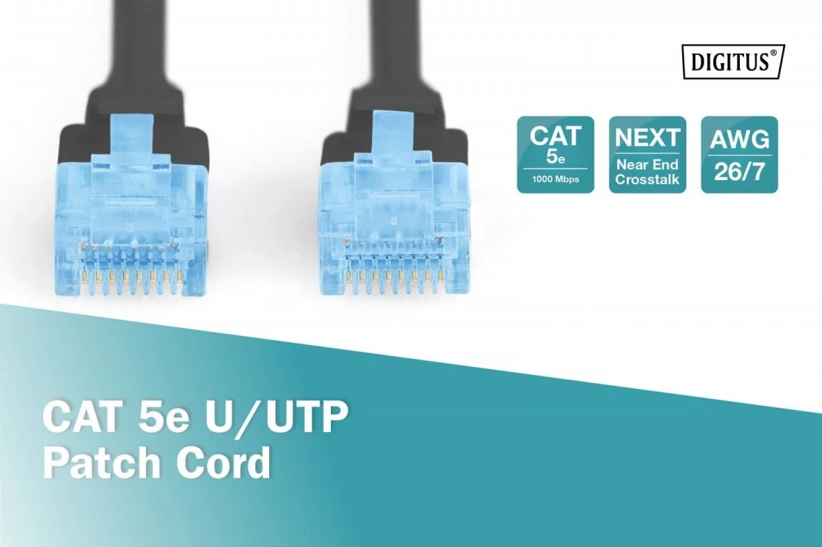 Assmann Electronic DIGITUS CAT 5e U-UTP patch kabelis PVC AWG 26/7 ilgis 1 m spalva juodas
