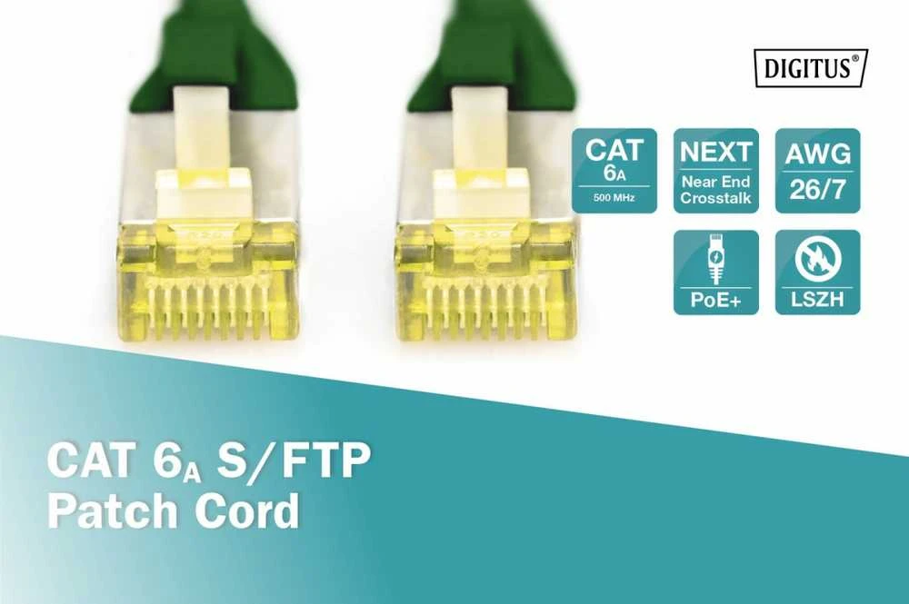 Digitus Kabelis krosowy patch cord RJ45-RJ45, kat.6A, S/FTP, AWG 26/7, LSOH, 0,25 m, žalias