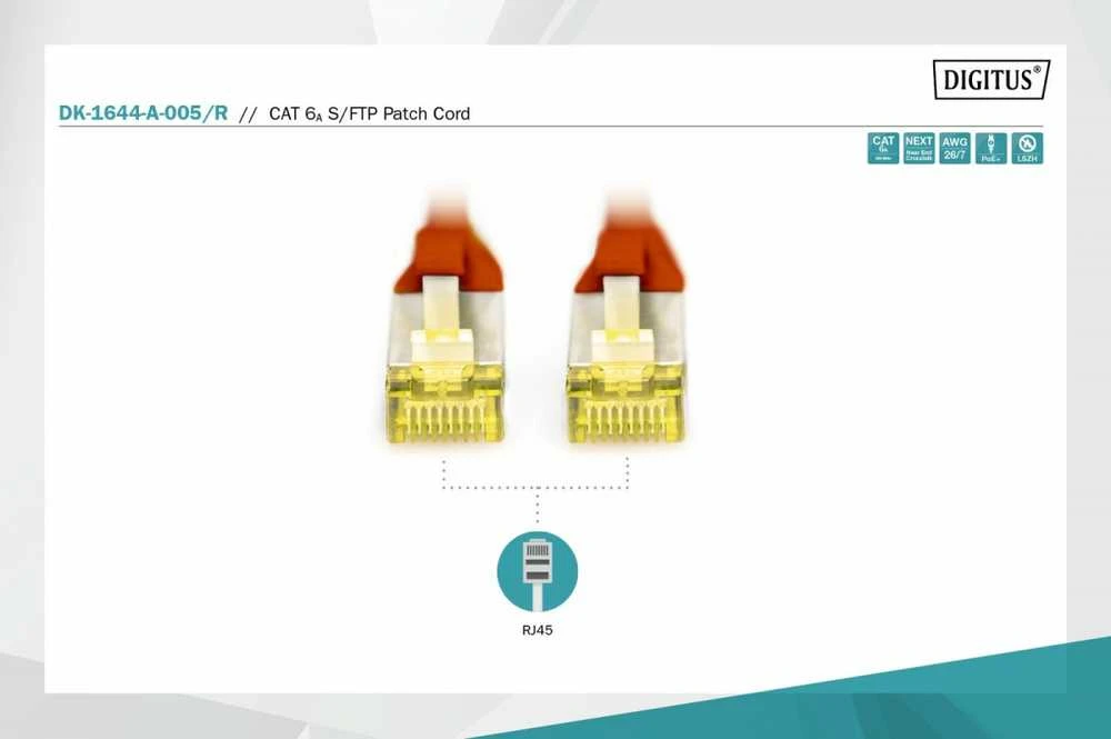 Digitus Kabelis CAT 6A SFTP 0.5m LSZH Raudona (SFTP6A005R)
