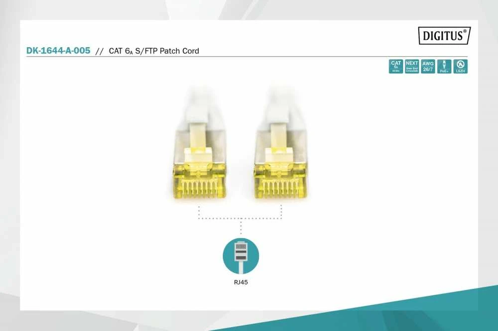 Assmann Electronic DIGITUS patchable CAT6A 0,5m pilkas LSOH 4x2 AWG 26/7 vytos poros 2xRJ45 pilkas