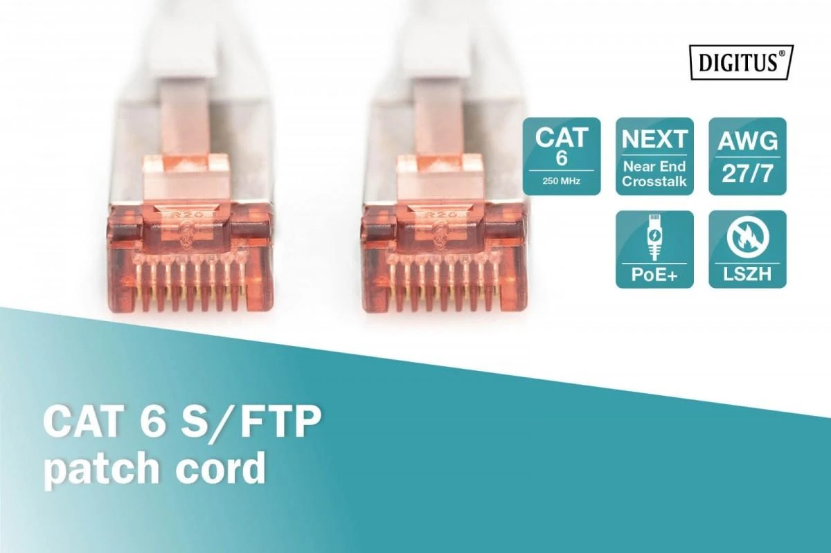 Assmann Electronic DIGITUS patch cable SFTP/PIMF CAT6 15m 4x2AWG 26/7 2xRJ45 pilkas