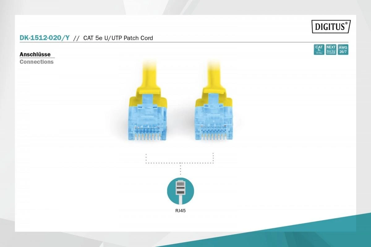 Assmann Electronic DIGITUS CAT 5e U-UTP patch kabelis PVC AWG 26/7 ilgis 2 m spalva geltona