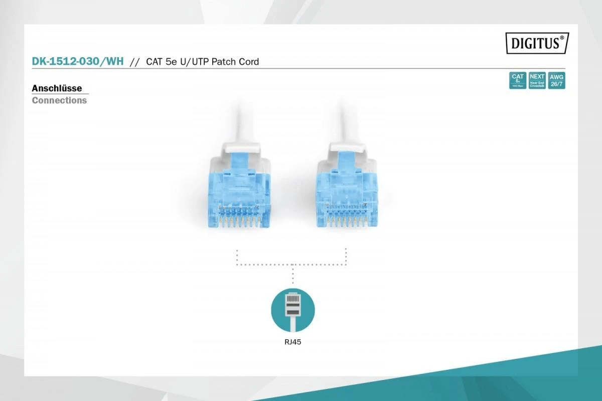 DIGITUS DK-1512-030/WH DIGITUS Premium CAT 5e UTP patch kabelis 3,0 m spalvotas baltas