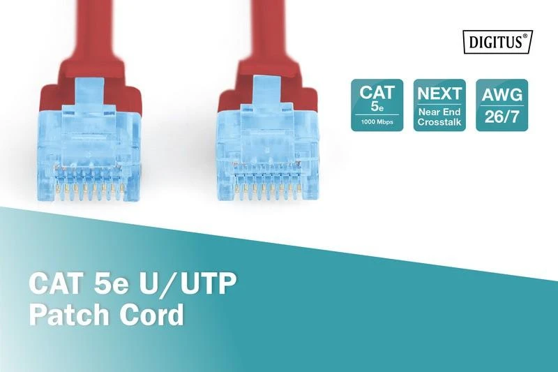 Assmann Electronic DIGITUS CAT 5e U-UTP pataisomasis kabelis PVC AWG 26/7 ilgis 3 m spalva raudona