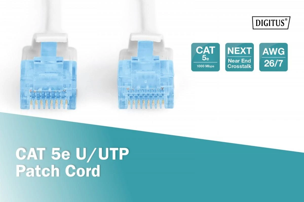 DIGITUS DK-1512-050/WH Premium CAT 5e UTP patch kabelis 5,0m spalvotas baltas