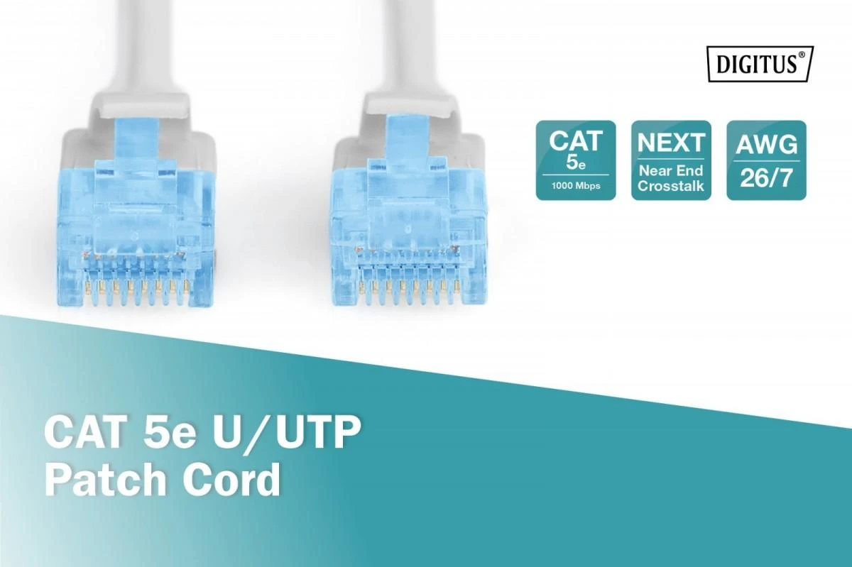 Assmann Electronic DIGITUS CAT 5e U-UTP patch kabelis PVC AWG 26/7 ilgio 1m spalvotas pilkas