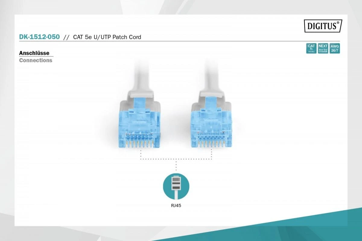Assmann Electronic DIGITUS CAT 5e U-UTP patch kabelis PVC AWG 26/7 ilgio 5m spalvotas pilkas
