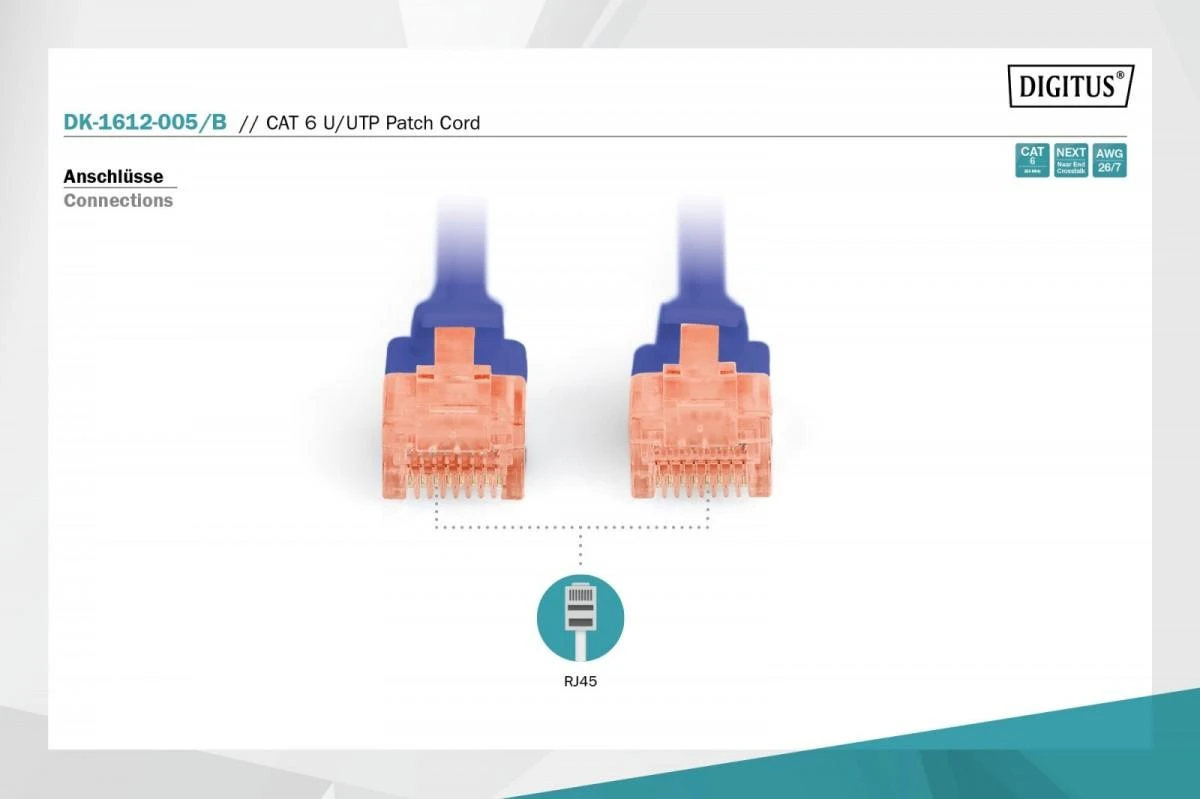 Assmann Electronic DIGITUS CAT 6 U-UTP patch kabelis PVC AWG 26/7 ilgis 0,5m spalva mėlynas
