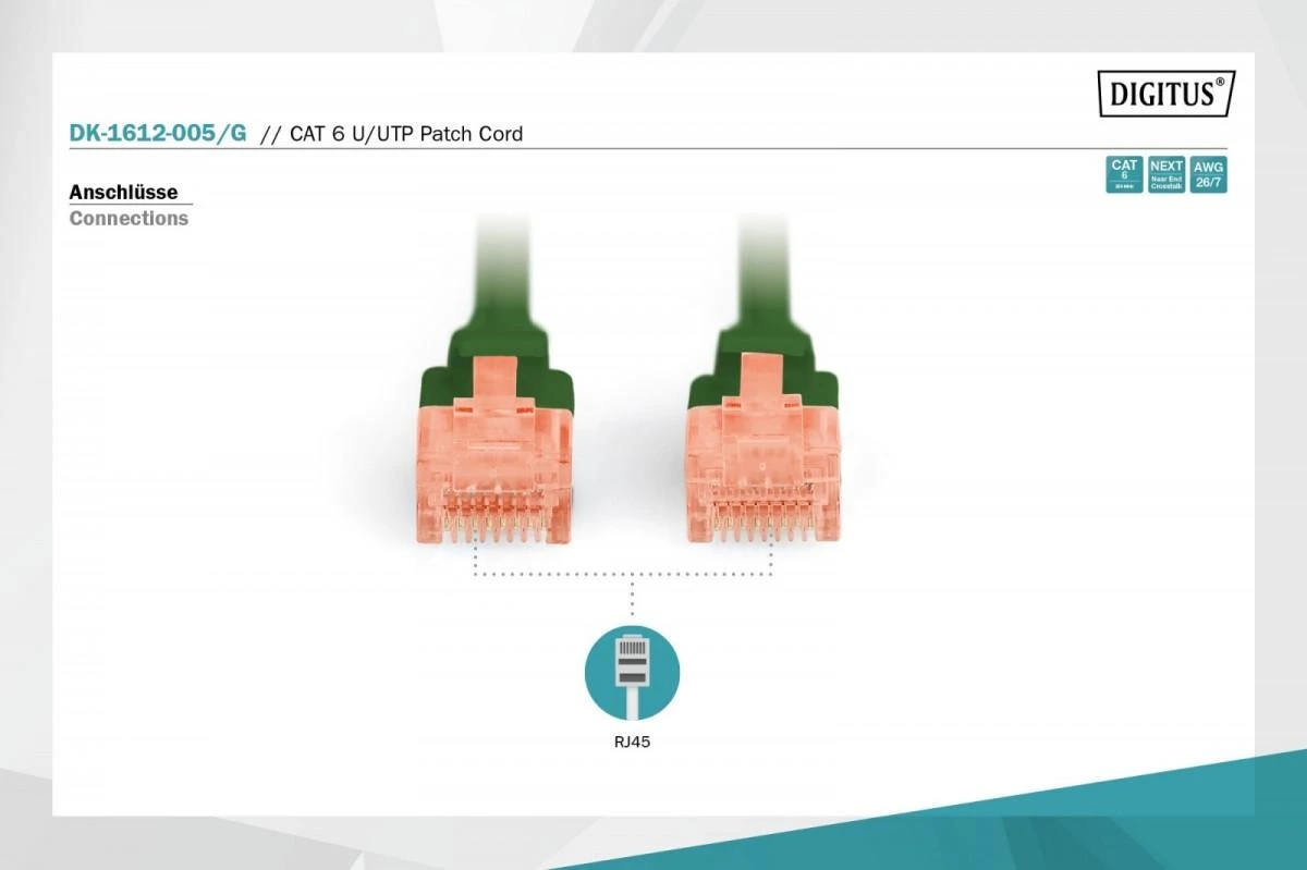 Assmann Electronic DIGITUS CAT 6 U-UTP pataisomasis kabelis PVC AWG 26/7 ilgis 0,5 m spalva žalias