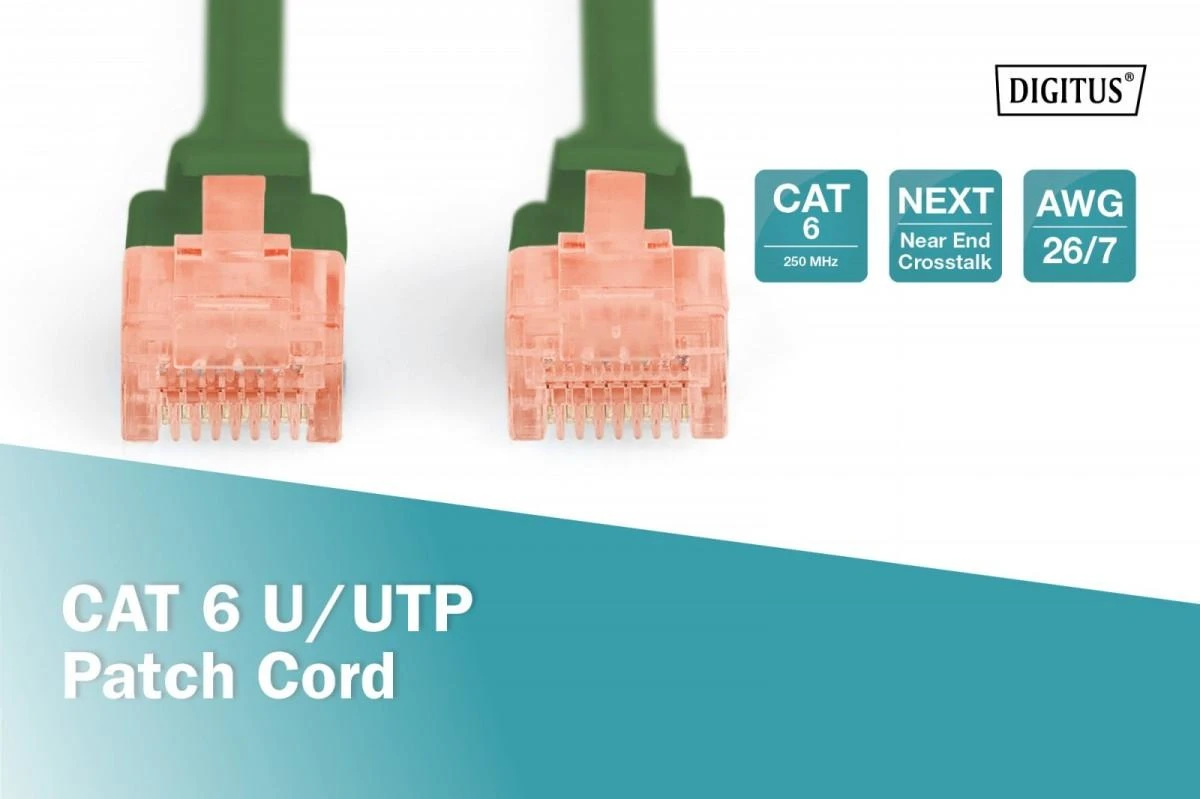 Assmann Electronic DIGITUS CAT 6 U-UTP pataisomasis kabelis PVC AWG 26/7 ilgis 0,5 m spalva žalias