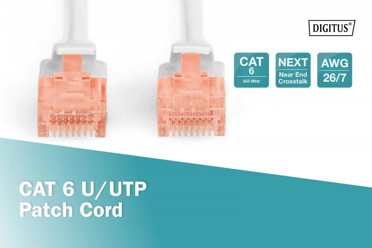 Assmann Electronic DIGITUS CAT 6 U-UTP patch kabelis PVC AWG 26/7 ilgio 1m spalvotas pilkas