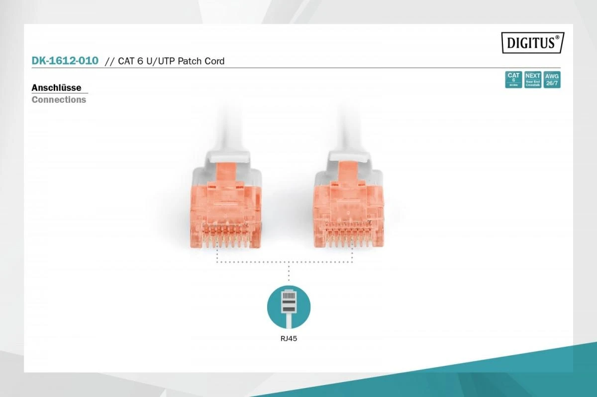 Assmann Electronic DIGITUS CAT 6 U-UTP patch kabelis PVC AWG 26/7 ilgio 1m spalvotas pilkas