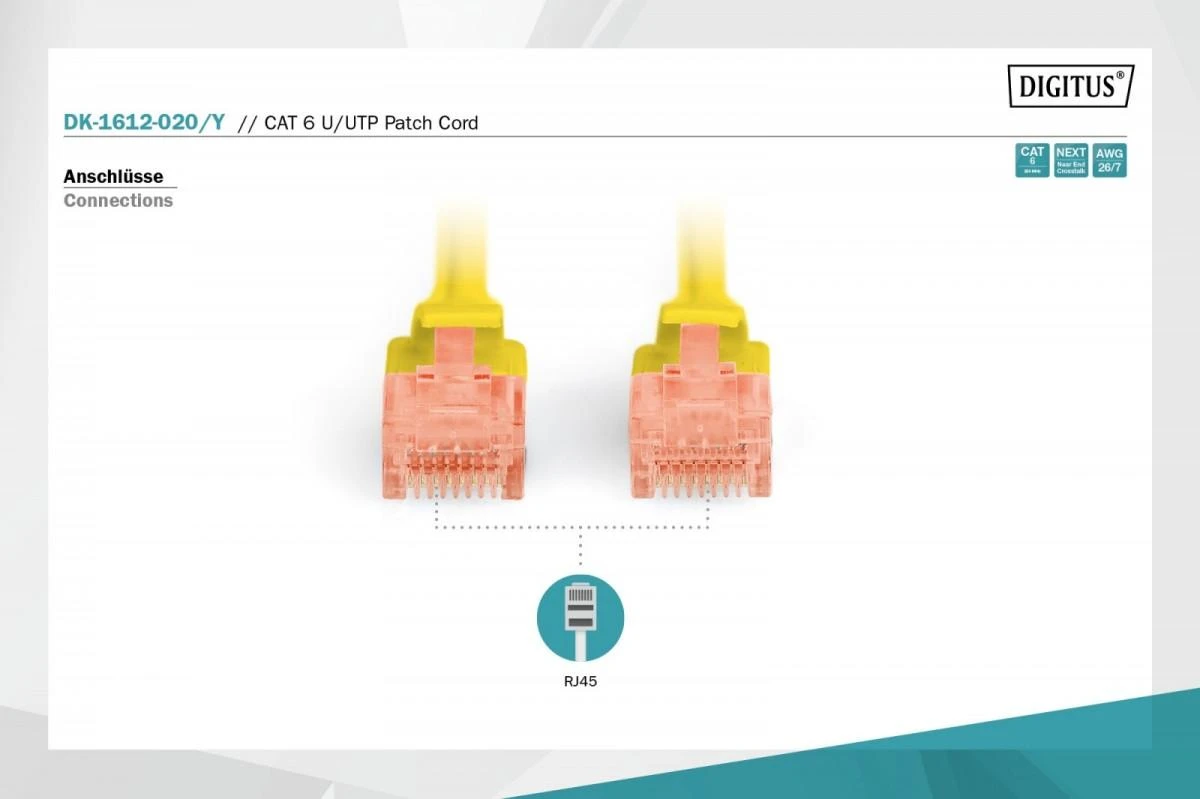 Assmann Electronic DIGITUS CAT 6 U-UTP patch kabelis PVC AWG 26/7 ilgis 2m geltona spalva