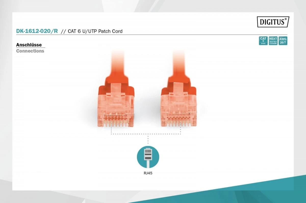 Assmann Electronic DIGITUS CAT 6 U-UTP pataisomasis kabelis PVC AWG 26/7 ilgis 2m raudona spalva