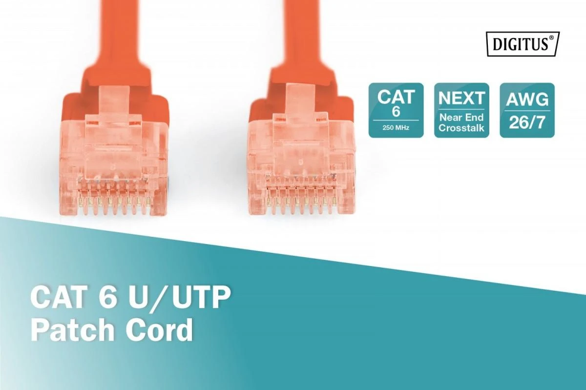 Assmann Electronic DIGITUS CAT 6 U-UTP pataisomasis kabelis PVC AWG 26/7 ilgis 2m raudona spalva