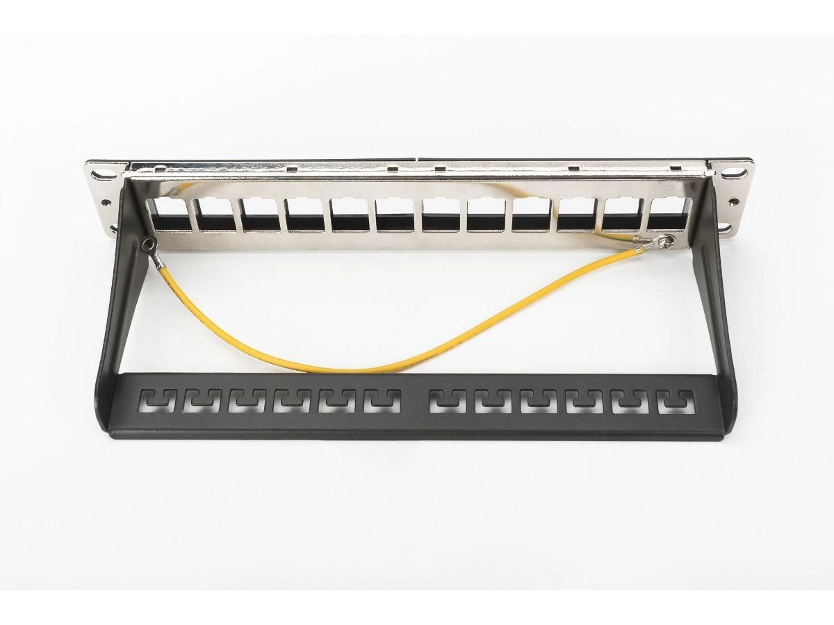 Assmann Electronic DIGITUS Modular Patch Panel ekranuotas 12 prievadų tuščias 1U 10 colių 10 colių stovo montavimo spalva juodas RAL 9005