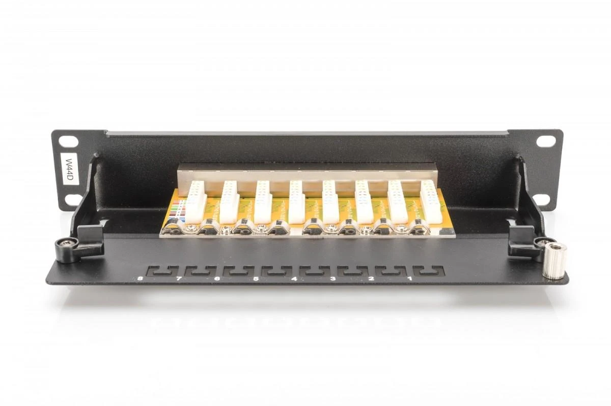 Assmann Electronic DIGITUS CAT 6 E klasės skydelis ekranuotas 8 prievadų RJ45 8P8C LSA 1U 254 mm (10 colių) Rack Mount spalva juodas RAL 9005