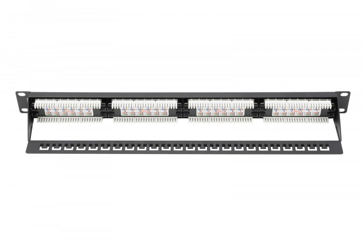 Assmann Electronic DIGITUS Patch Panel 19colių 24Port Cat5e STP neekranuotas montavimas apie LSA juodas RAL9005 be LSA dangtelio