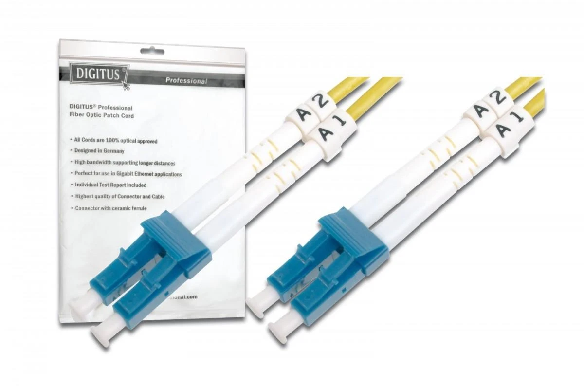 Assmann Electronic DIGITUS LWL patchable LC/LC 09/125um singelmode Duplex be halogenų su protokolu geltona 5m
