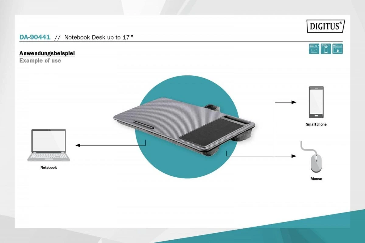 Assmann elektroninis DIGITUS nešiojamojo kompiuterio stalas iki 17 colių mobiliojo lizdo pelės kilimėlis
