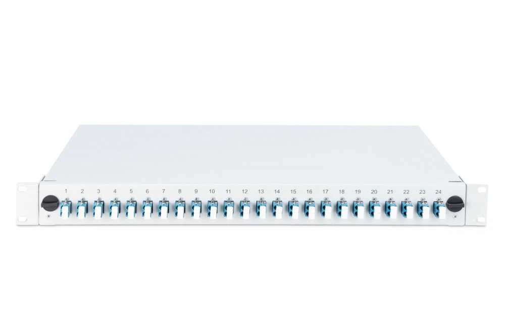Assmann Electronic DIGITUS 19 colių šviesolaidinis stumdomas sujungimo dėžė 1U įrengtas 24xLC Duplex OS2 pilkas