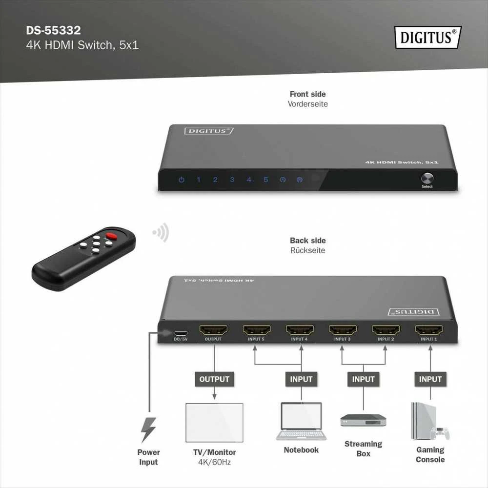 „Digitus“ | 4K HDMI jungiklis | DS-55332