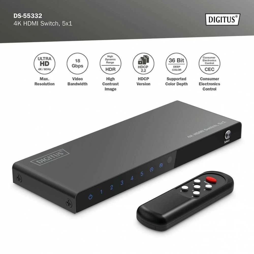 „Digitus“ | 4K HDMI jungiklis | DS-55332