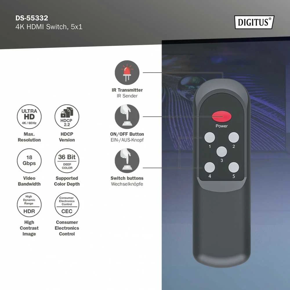 „Digitus“ | 4K HDMI jungiklis | DS-55332