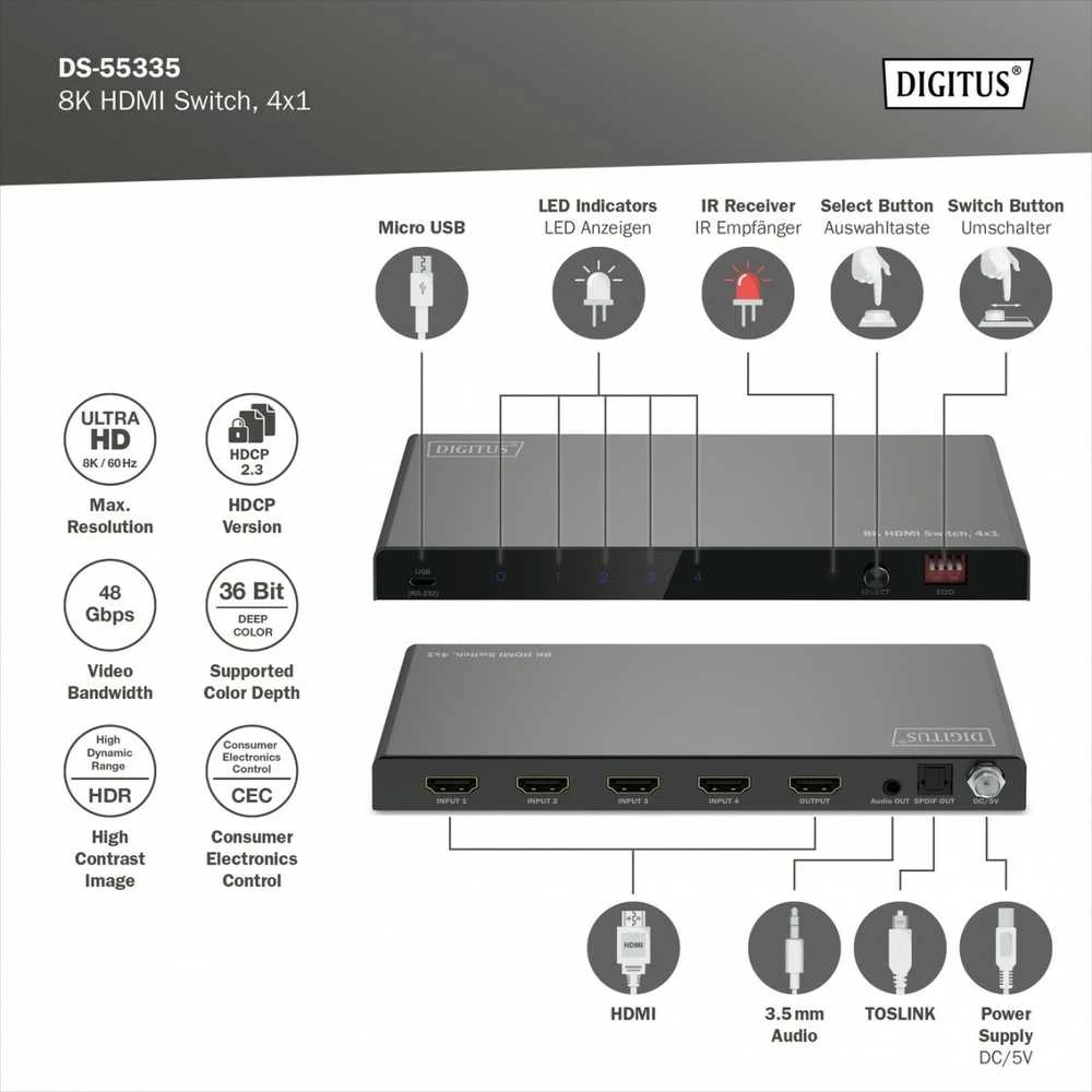 Assmann Electronic DIGITUS 4x1 HDMI jungtis 8K/60Hz